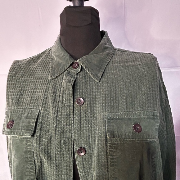 Action Wear Long Sleeve Suede Like Waffle Knit Button Down Shacket Shirt Women M - Picture 4 of 8